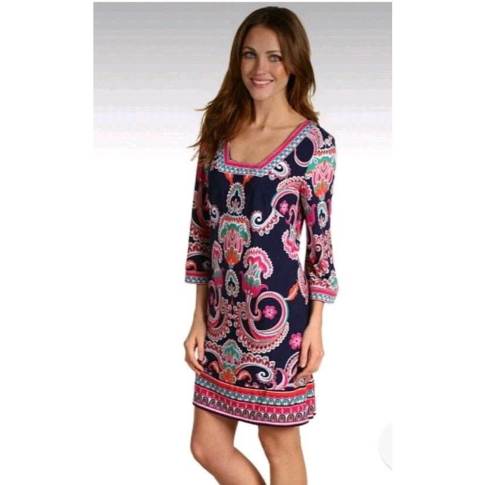 Women’s Blue Pink Paisley Print Laundry by Shelli Segal Dress in Size 4